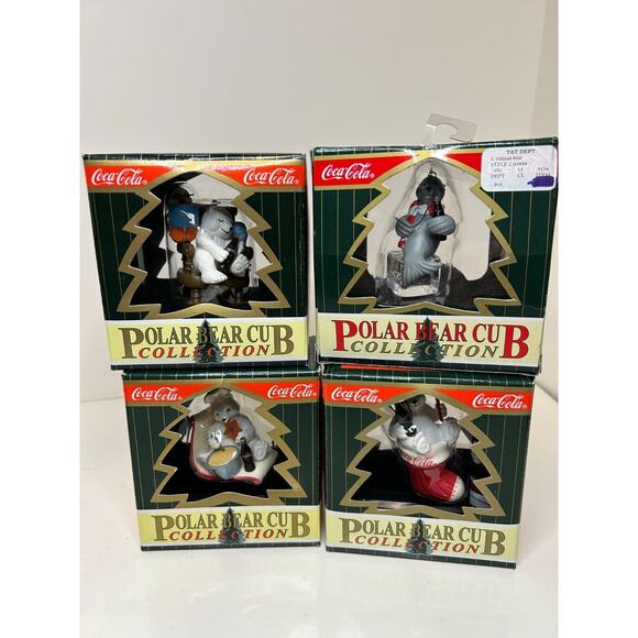 1997-1998 Coca-Cola Polar Bear Cub Collection Ornaments Lot of 4 - Picture 1 of 7
